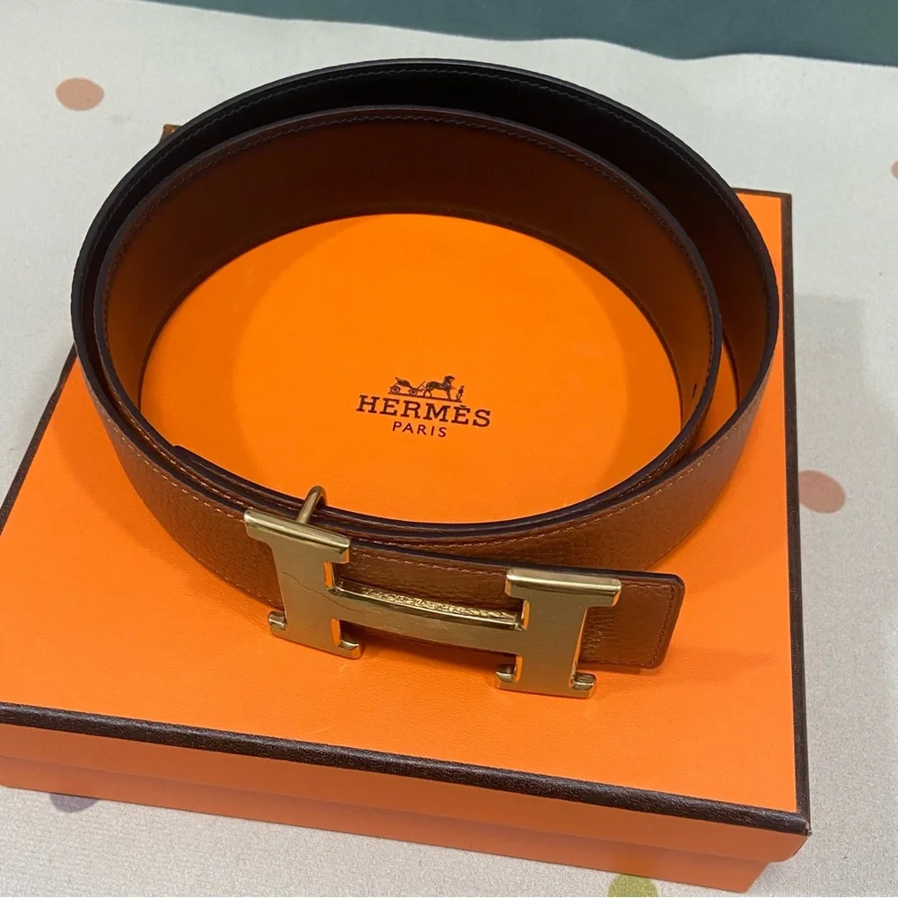 Brown Leather Belt with Gold Buckle SZ85 - Picture 2 of 4